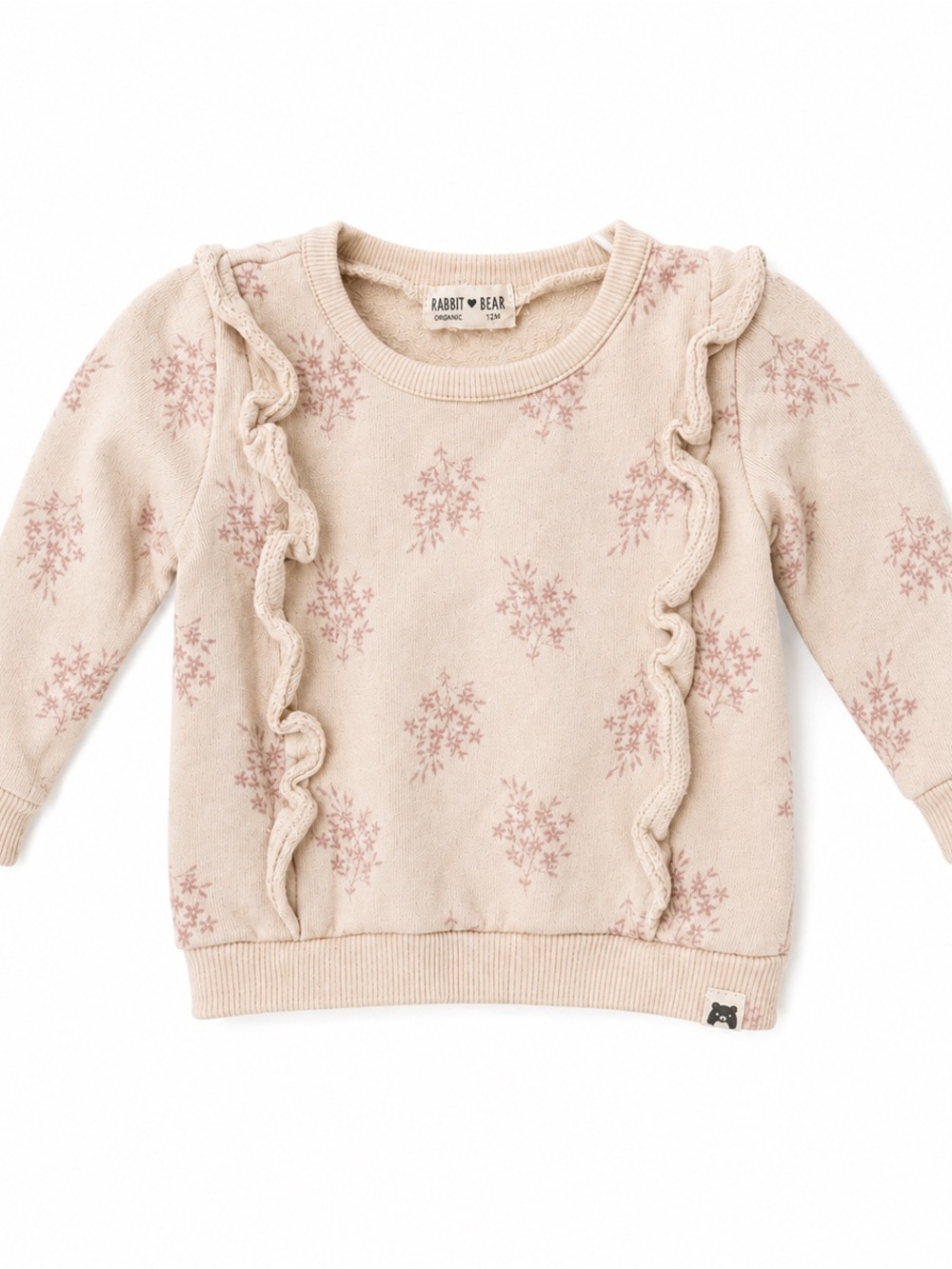 Rabbit + Bear Cream Floral Ruffle Sweater - Kids